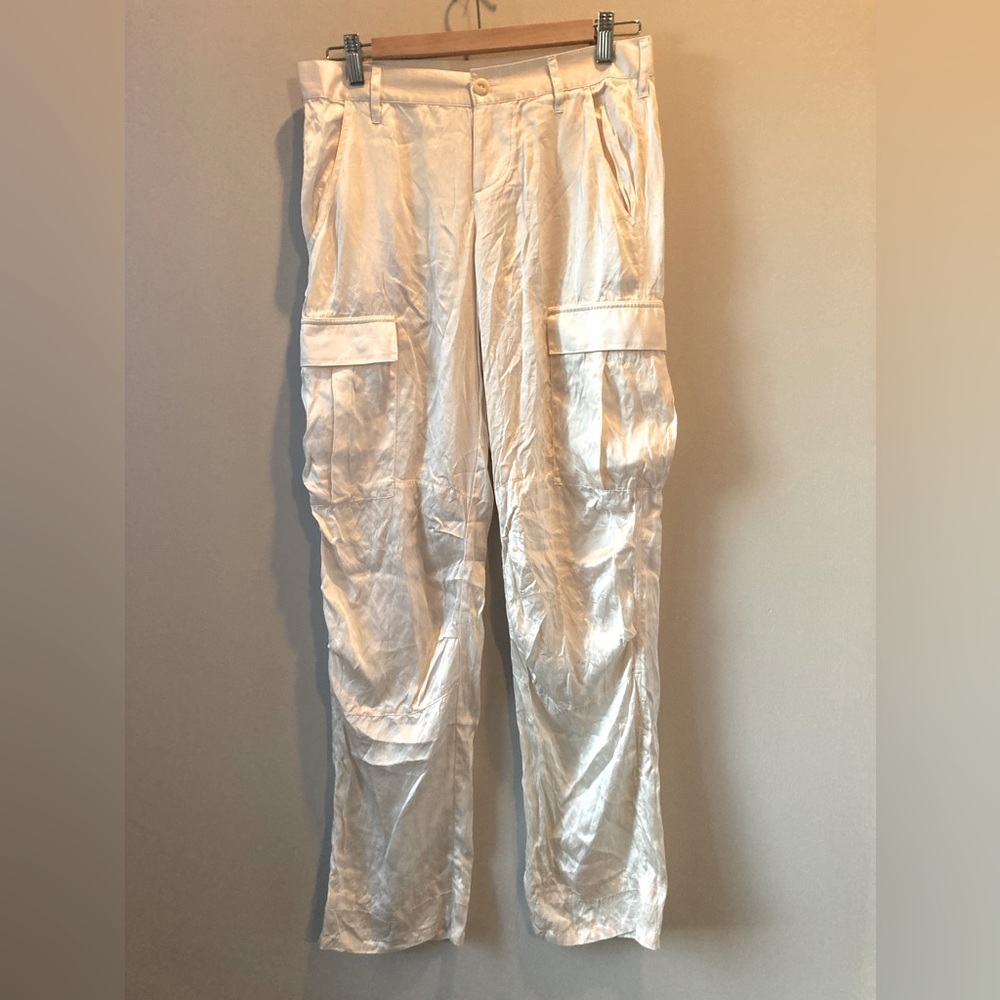 Ivory Silk Cargo Pants, Size 27. EUC!